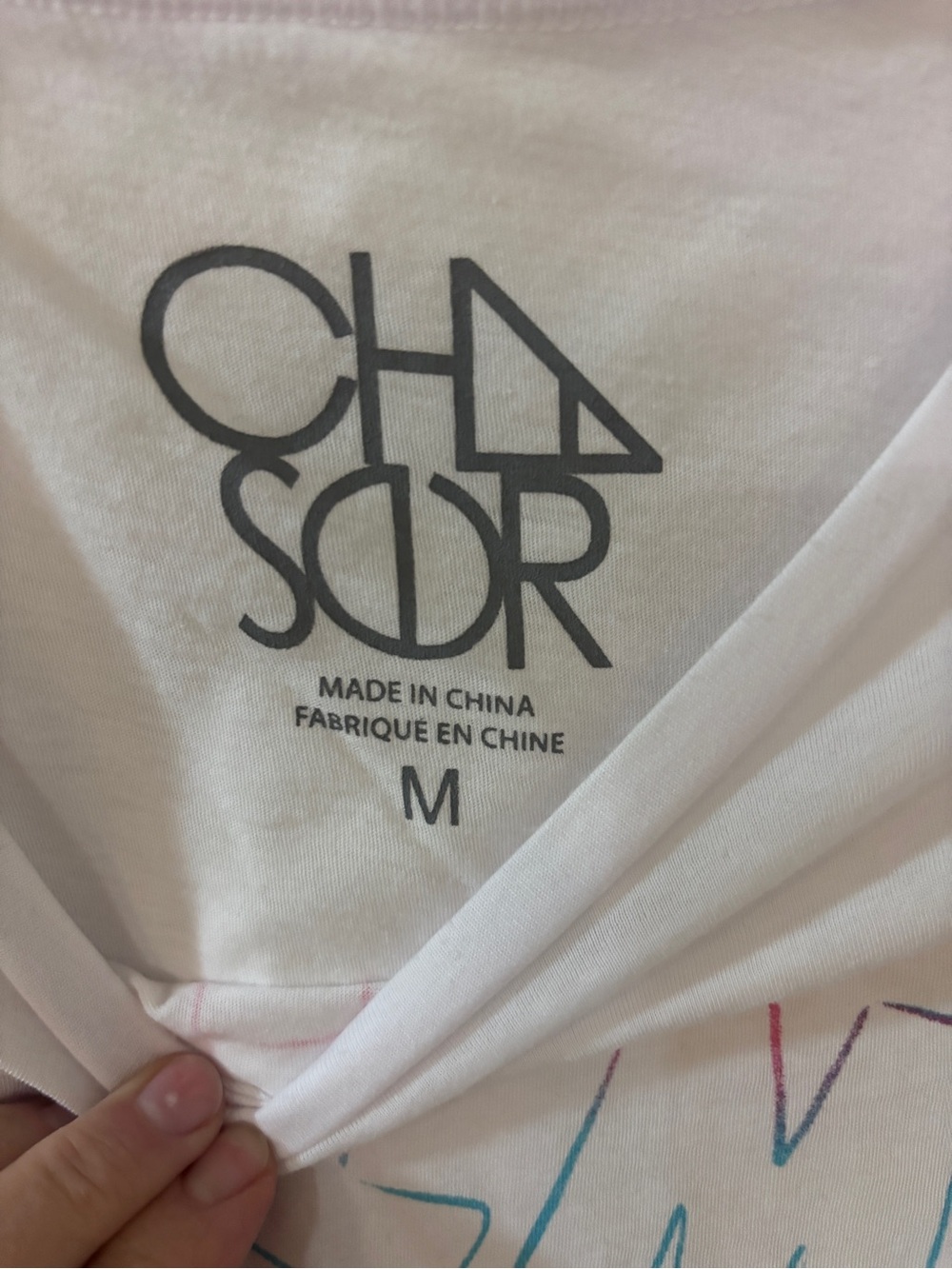 Chaser White Tee with Pink & Teal Script Accents - Picture 2 of 2